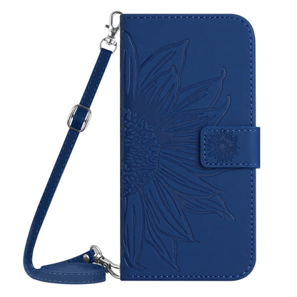 For Google Pixel 7A Skin Feel Sun Flower Pattern Flip Leather Phone Case with Lanyard(Dark Blue) - Google Cases by buy2fix | Online Shopping UK | buy2fix