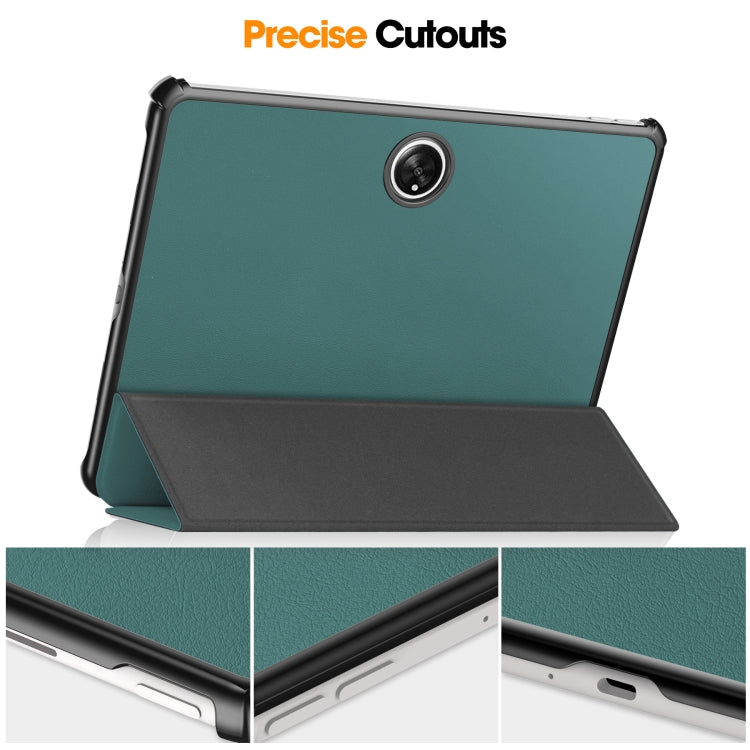 For OnePlus Pad Custer Pure Color 3-Fold Holder Smart Leather Tablet Case(Dark Green) - Others by buy2fix | Online Shopping UK | buy2fix