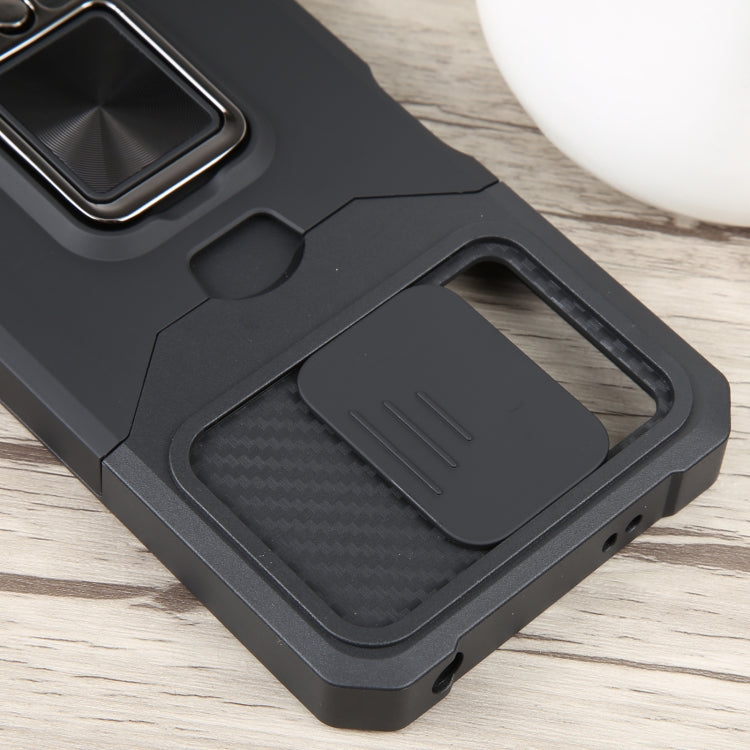 For Xiaomi Redmi Note 12 5G / Poco X5 Camera Shield Card Slot Phone Case with Ring Holder(Black) - Note 12 Cases by buy2fix | Online Shopping UK | buy2fix