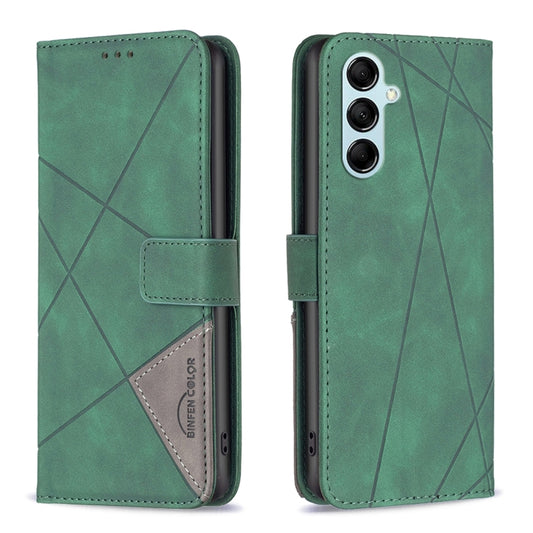 For Samsung Galaxy M14 5G Magnetic Buckle Rhombus Texture Leather Phone Case(Green) - Galaxy Phone Cases by buy2fix | Online Shopping UK | buy2fix