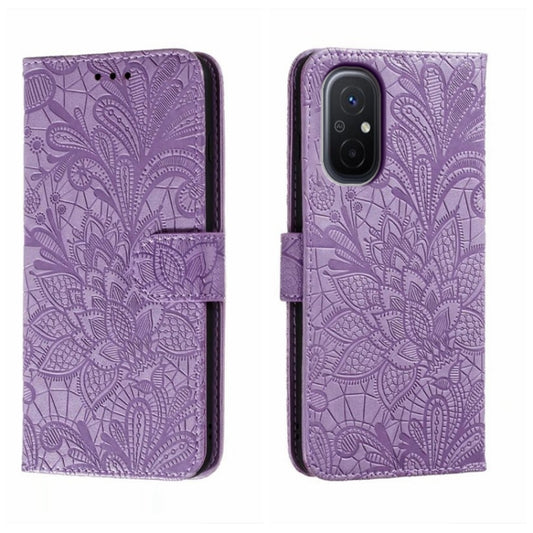 For Xiaomi Redmi 12C Lace Flower Embossing Flip Leather Phone Case(Purple) - Xiaomi Cases by buy2fix | Online Shopping UK | buy2fix
