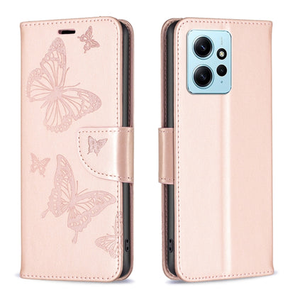 For Xiaomi Redmi Note 12 4G Global Two Butterflies Embossing Leather Phone Case(Rose Gold) - Note 12 Cases by buy2fix | Online Shopping UK | buy2fix