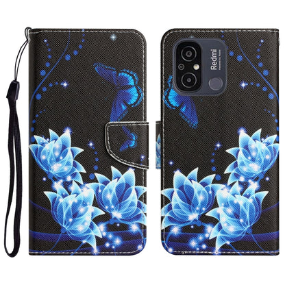 For Xiaomi Redmi 12C Colored Drawing Leather Phone Case(Blue Butterfly) - Xiaomi Cases by buy2fix | Online Shopping UK | buy2fix