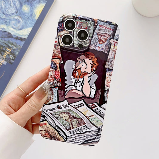 For iPhone 14 Pro Precise Hole Oil Painting Glossy PC Phone Case(Newspaper) - iPhone 14 Pro Cases by buy2fix | Online Shopping UK | buy2fix
