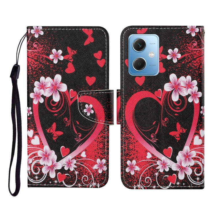 For Xiaomi Redmi Note 12 5G Global/Poco X5 Colored Drawing Pattern Flip Leather Phone Case(Red Heart) - Note 12 Cases by buy2fix | Online Shopping UK | buy2fix