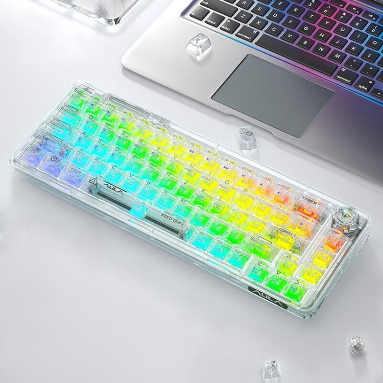 AULA F68 Transparent Customized Wired/Wireless/Bluetooth Three Model RGB Pluggable Mechanical Keyboard(White Transparent) -  by AULA | Online Shopping UK | buy2fix