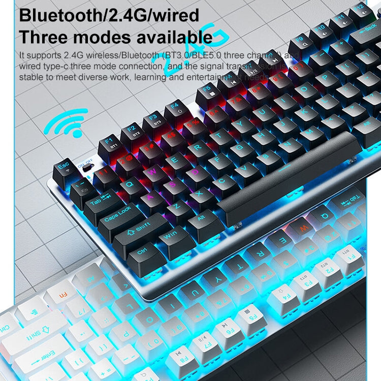 AULA F3001 Backlit 87 Keys Wired/Wireless/Bluetooth Three Model Mechanical Gaming Keyboard(Silver White Red Shaft) - Wireless Keyboard by AULA | Online Shopping UK | buy2fix