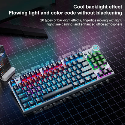 AULA F3001 Backlit 87 Keys Wired/Wireless/Bluetooth Three Model Mechanical Gaming Keyboard(Silver White Red Shaft) - Wireless Keyboard by AULA | Online Shopping UK | buy2fix