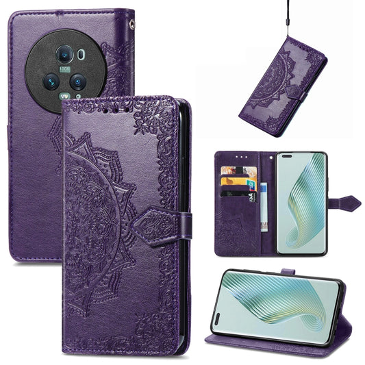 For Honor Magic5 Pro Mandala Flower Embossed Leather Phone Case(Purple) - Honor Cases by buy2fix | Online Shopping UK | buy2fix