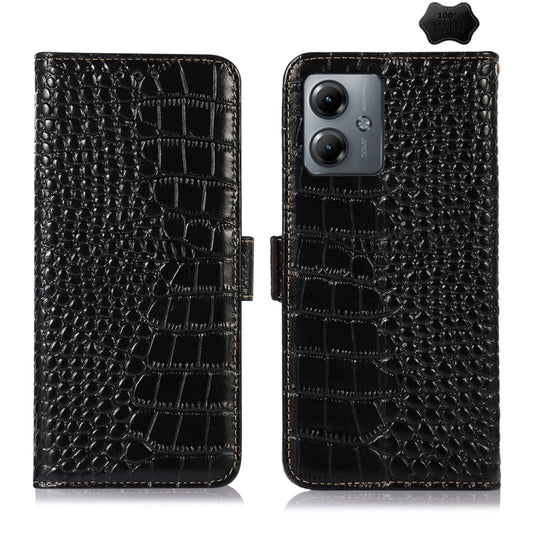 For Motorola Moto G14 4G Crocodile Top Layer Cowhide Leather Phone Case(Black) - Motorola Cases by buy2fix | Online Shopping UK | buy2fix