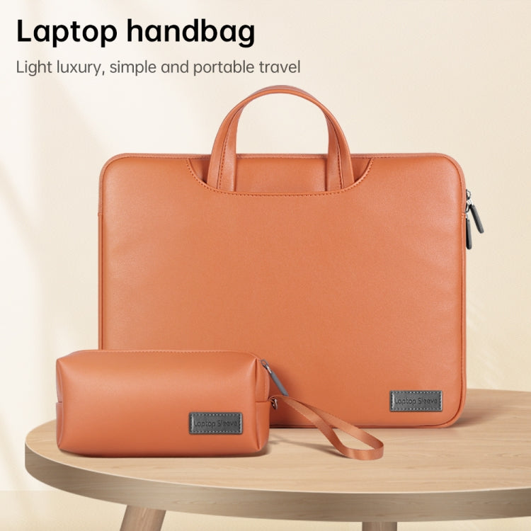 Waterproof PU Laptop Bag Inner Bag with Power Pack, Size:13 / 14 inch(Brown) -  by buy2fix | Online Shopping UK | buy2fix