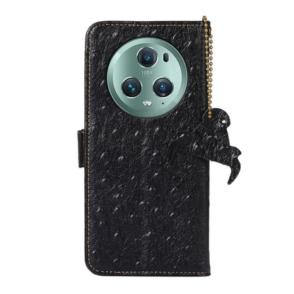 For Honor Magic5 Pro Ostrich Pattern Genuine Leather RFID Phone Case(Black) - Honor Cases by buy2fix | Online Shopping UK | buy2fix