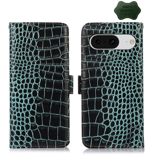 For Google Pixel 8 Crocodile Top Layer Cowhide Leather Phone Case(Green) - Google Cases by buy2fix | Online Shopping UK | buy2fix