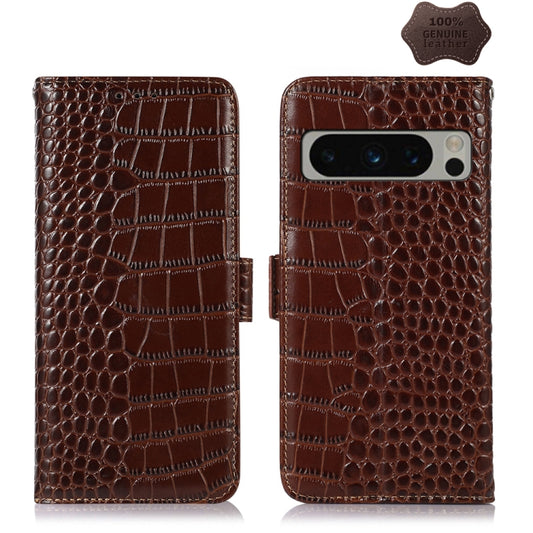 For Google Pixel 8 Pro Crocodile Top Layer Cowhide Leather Phone Case(Brown) - Google Cases by buy2fix | Online Shopping UK | buy2fix