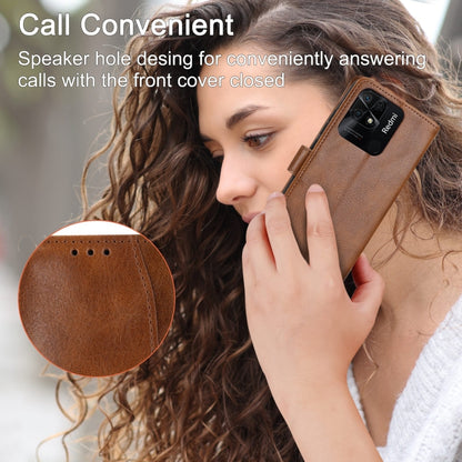 For Xiaomi Redmi 12C Oil Skin Zipper Wallet Leather Phone Case(Brown) - Xiaomi Cases by buy2fix | Online Shopping UK | buy2fix