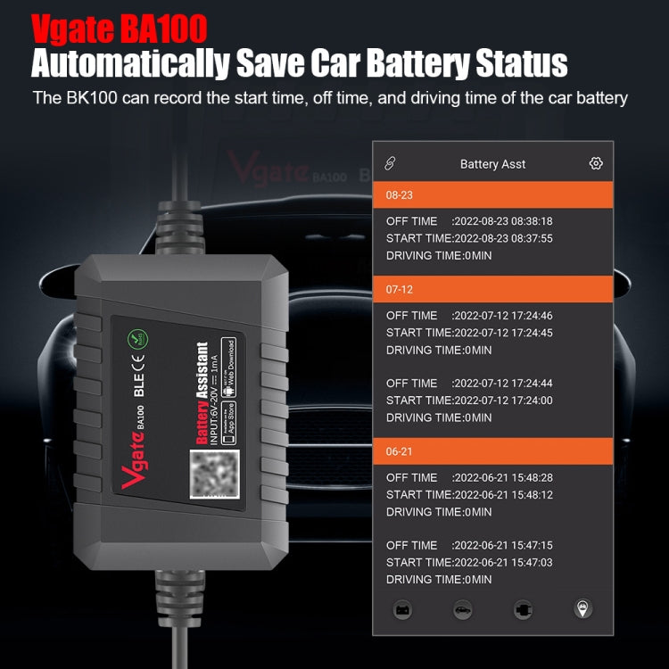 Vgate BA100 Car 12V Bluetooth 4.0 Battery Assistant Analyzer Tester -  by Vgate | Online Shopping UK | buy2fix