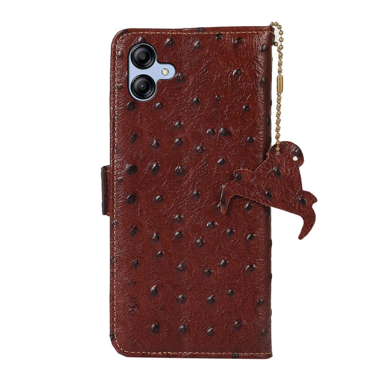 For Samsung Galaxy F14 5G Ostrich Pattern Genuine Leather RFID Phone Case(Coffee) - Galaxy Phone Cases by buy2fix | Online Shopping UK | buy2fix