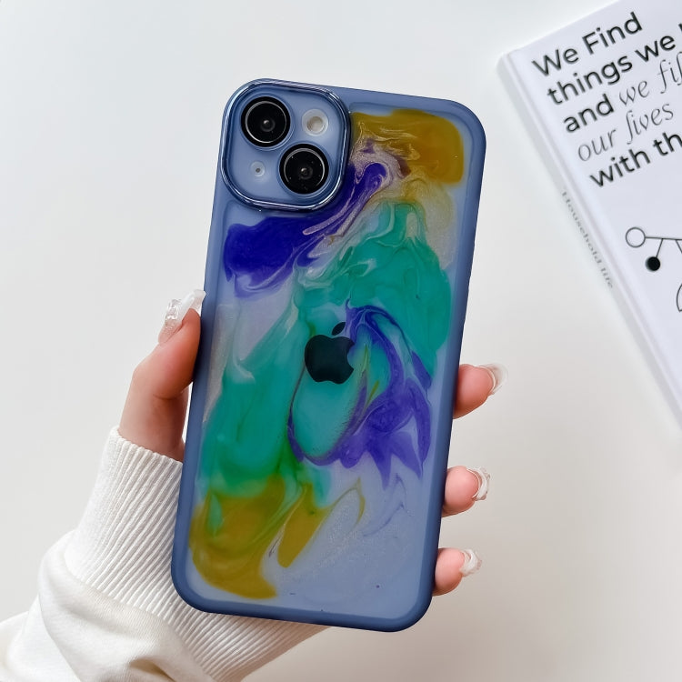 For iPhone 14 Plus Oil Painting Electroplating TPU Phone Case(Blue) - iPhone 14 Plus Cases by buy2fix | Online Shopping UK | buy2fix