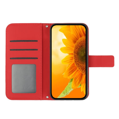 For Xiaomi Poco F5 Pro Skin Feel Sun Flower Embossed Flip Leather Phone Case with Lanyard(Red) - Xiaomi Cases by buy2fix | Online Shopping UK | buy2fix