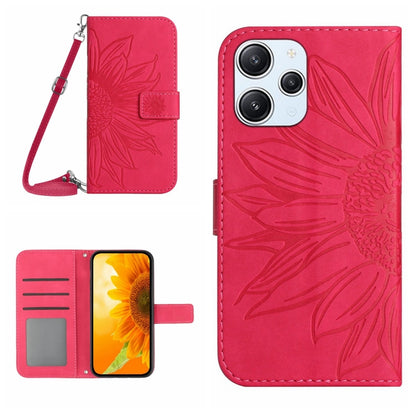 For Xiaomi Redmi 12 4G Global Skin Feel Sun Flower Embossed Flip Leather Phone Case with Lanyard(Rose Red) - Xiaomi Cases by buy2fix | Online Shopping UK | buy2fix