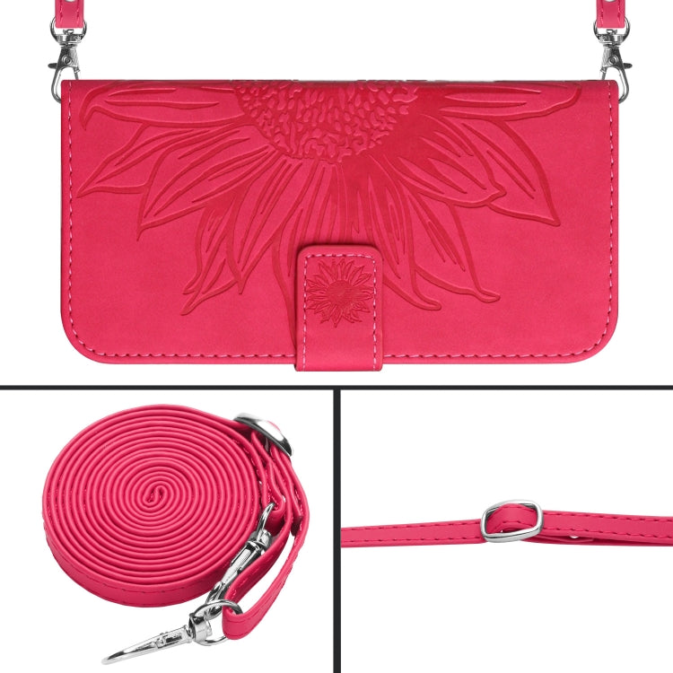 For Xiaomi Redmi 12 4G Global Skin Feel Sun Flower Embossed Flip Leather Phone Case with Lanyard(Rose Red) - Xiaomi Cases by buy2fix | Online Shopping UK | buy2fix