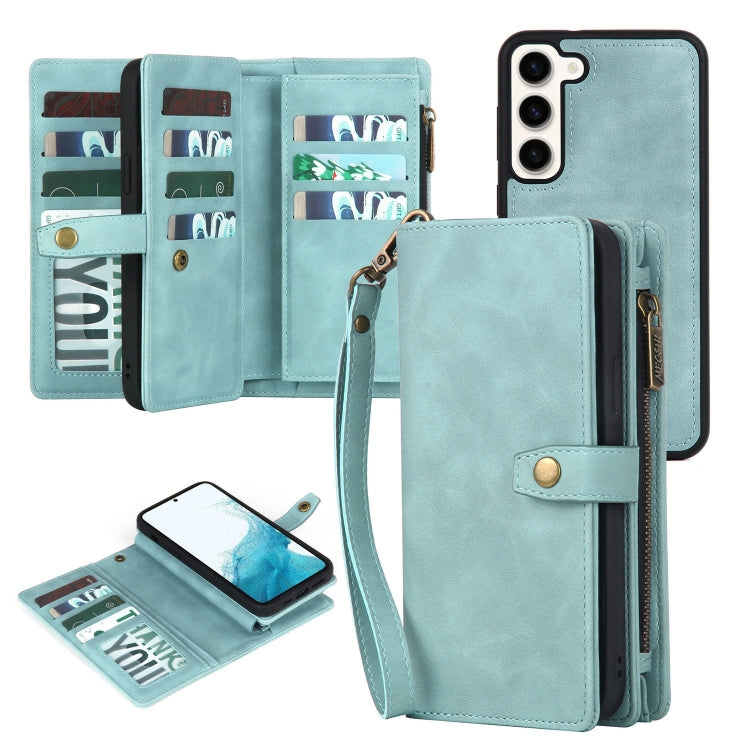 For Samsung Galaxy S21 FE 5G Zipper Wallet Detachable MagSafe Leather Phone Case(Blue) - Galaxy Phone Cases by buy2fix | Online Shopping UK | buy2fix