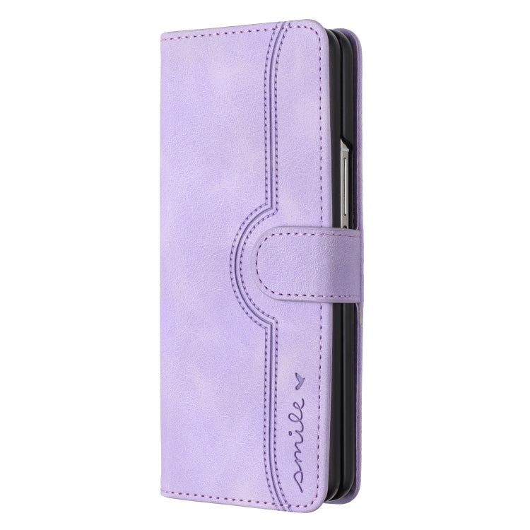 For Samsung Galaxy Z Fold4 5G Heart Pattern Skin Feel Leather Phone Case(Purple) - Galaxy Z Fold4 5G Cases by buy2fix | Online Shopping UK | buy2fix