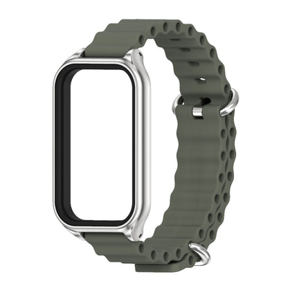 For Xiaomi Smart Band 8 Active / Redmi Band 2 Mijobs Metal Shell Ocean Silicone Watch Band(khaki Green Silver) - Watch Bands by MIJOBS | Online Shopping UK | buy2fix