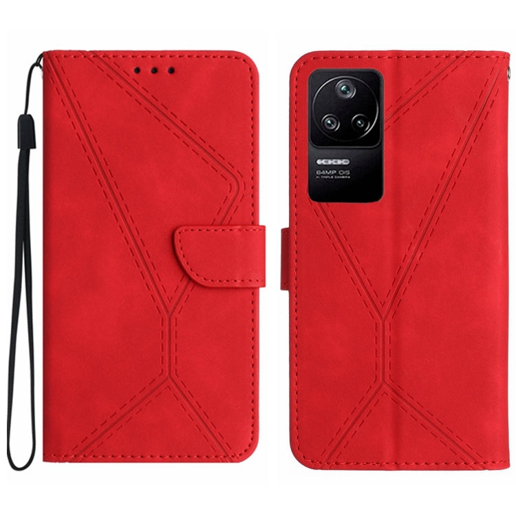 For Xiaomi POCO F4 5G Stitching Embossed Leather Phone Case(Red) - Xiaomi Cases by buy2fix | Online Shopping UK | buy2fix