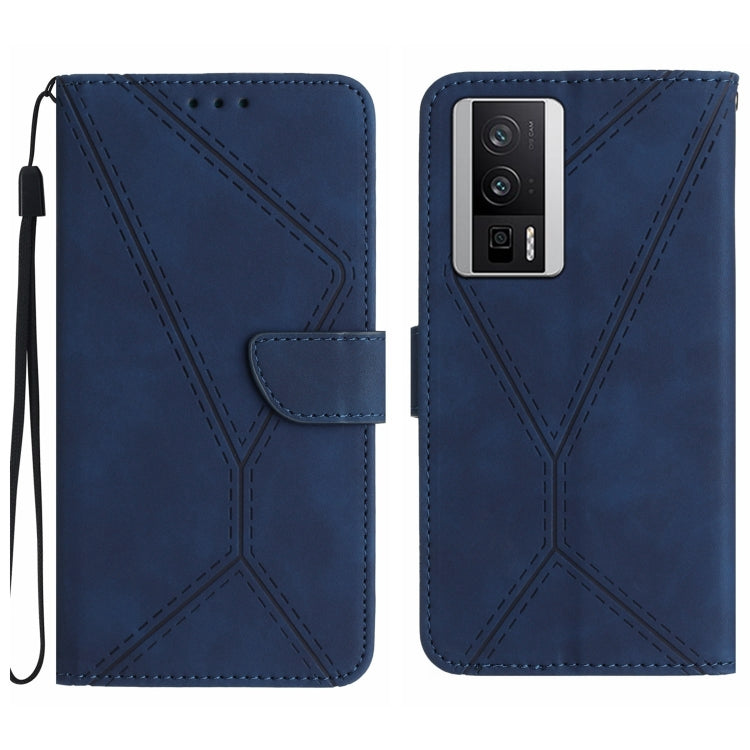 For Xiaomi POCO F5 Pro 5G Stitching Embossed Leather Phone Case(Blue) - Xiaomi Cases by buy2fix | Online Shopping UK | buy2fix