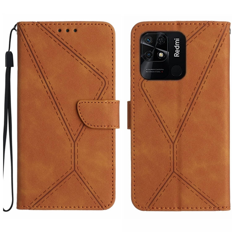 For Xiaomi Redmi 10C Stitching Embossed Leather Phone Case(Brown) - Xiaomi Cases by buy2fix | Online Shopping UK | buy2fix