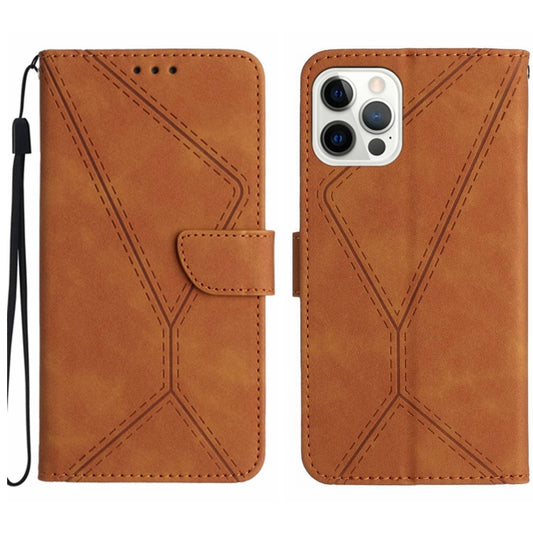 For iPhone 12 / 12 Pro Stitching Embossed Leather Phone Case(Brown) - iPhone 12 / 12 Pro Cases by buy2fix | Online Shopping UK | buy2fix