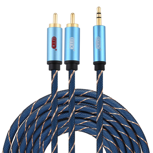EMK 3.5mm Jack Male to 2 x RCA Male Gold Plated Connector Speaker Audio Cable, Cable Length:5m(Dark Blue) - Audio Optical Cables by EMK | Online Shopping UK | buy2fix