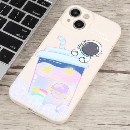 For iPhone 14 Milk Tea Astronaut Pattern Liquid Silicone Phone Case(Ivory White) - iPhone 14 Cases by buy2fix | Online Shopping UK | buy2fix