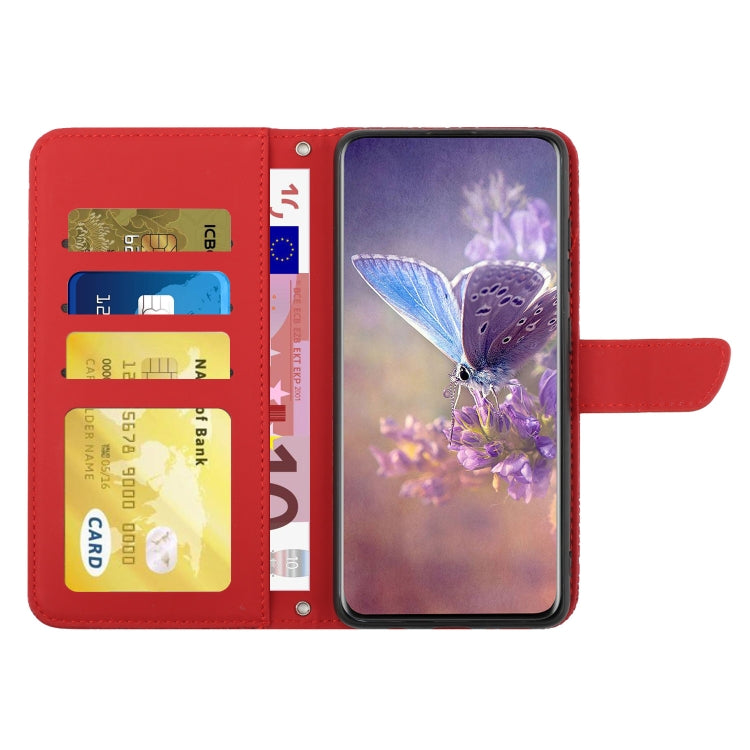 For Huawei P60 Pro HT03 Skin Feel Butterfly Embossed Flip Leather Phone Case(Red) - Huawei Cases by buy2fix | Online Shopping UK | buy2fix