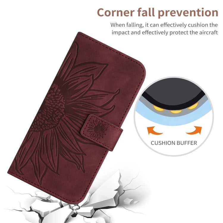 For Huawei P60 Pro Skin Feel Sun Flower Embossed Flip Leather Phone Case with Lanyard(Wine Red) - Huawei Cases by buy2fix | Online Shopping UK | buy2fix