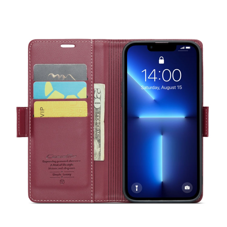 For iPhone 13 Pro CaseMe 023 Butterfly Buckle Litchi Texture RFID Anti-theft Leather Phone Case(Wine Red) - iPhone 13 Pro Cases by CaseMe | Online Shopping UK | buy2fix