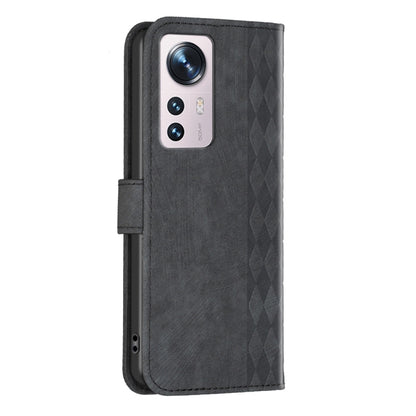 For Xiaomi 12 Plaid Embossed Leather Phone Case(Black) - 12 Cases by buy2fix | Online Shopping UK | buy2fix