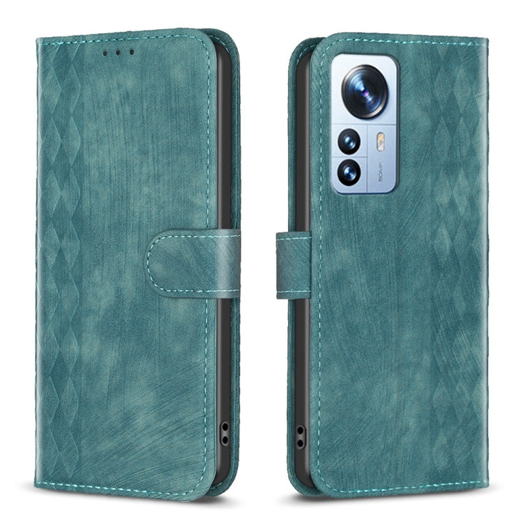 For Xiaomi 12 Pro Plaid Embossed Leather Phone Case(Green) - 12 Pro Cases by buy2fix | Online Shopping UK | buy2fix