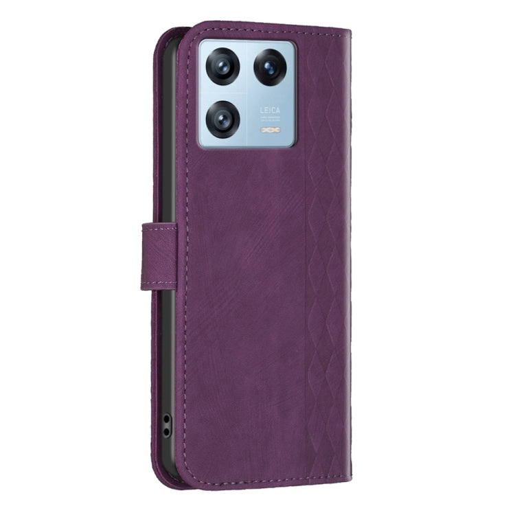 For Xiaomi 13 Pro Plaid Embossed Leather Phone Case(Purple) - 13 Pro Cases by buy2fix | Online Shopping UK | buy2fix