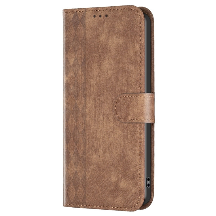 For Xiaomi Redmi 9 Plaid Embossed Leather Phone Case(Brown) - Xiaomi Cases by buy2fix | Online Shopping UK | buy2fix