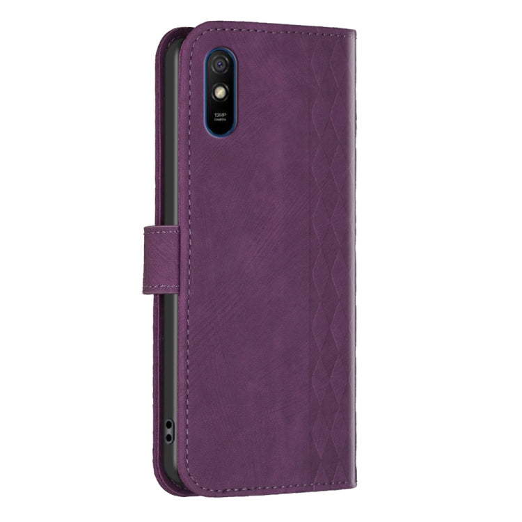 For Xiaomi Redmi 9A Plaid Embossed Leather Phone Case(Purple) - Xiaomi Cases by buy2fix | Online Shopping UK | buy2fix