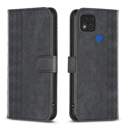 For Xiaomi Redmi 9C Plaid Embossed Leather Phone Case(Black) - Xiaomi Cases by buy2fix | Online Shopping UK | buy2fix