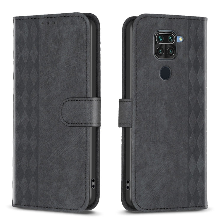 For Xiaomi Redmi Note 9 Plaid Embossed Leather Phone Case(Black) - Xiaomi Cases by buy2fix | Online Shopping UK | buy2fix