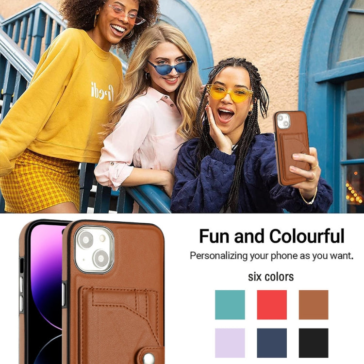 For iPhone 15 Plus Shockproof Leather Phone Case with Card Holder(Brown) - iPhone 15 Plus Cases by buy2fix | Online Shopping UK | buy2fix