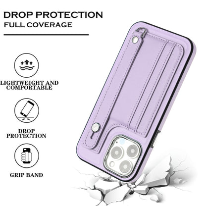 For iPhone 15 Pro Shockproof Leather Phone Case with Wrist Strap(Purple) - iPhone 15 Pro Cases by buy2fix | Online Shopping UK | buy2fix