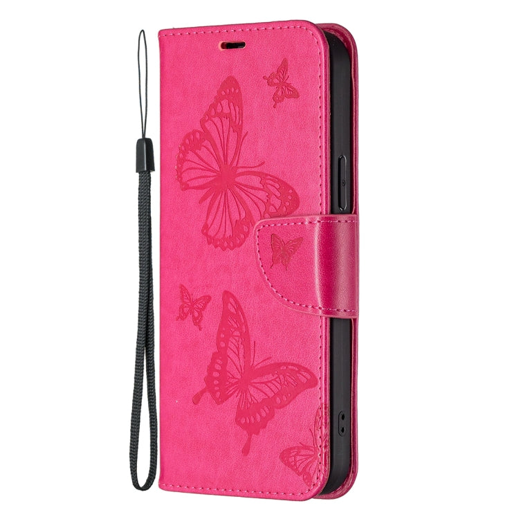 For Xiaomi Poco F5 5G / Redmi Note 12 Turbo Two Butterflies Embossing Leather Phone Case(Rose Red) - Xiaomi Cases by buy2fix | Online Shopping UK | buy2fix