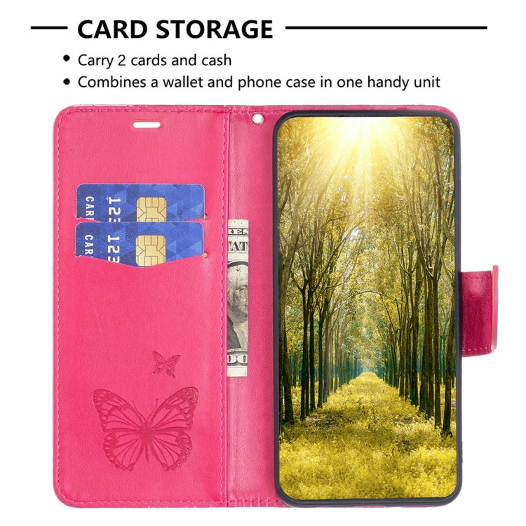 For Xiaomi Poco F5 5G / Redmi Note 12 Turbo Two Butterflies Embossing Leather Phone Case(Rose Red) - Xiaomi Cases by buy2fix | Online Shopping UK | buy2fix