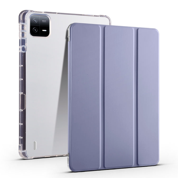 For Xiaomi Pad 6 / 6 Pro 3-fold Clear TPU Smart Leather Tablet Case with Pen Slot(Lavender Purple) -  by buy2fix | Online Shopping UK | buy2fix