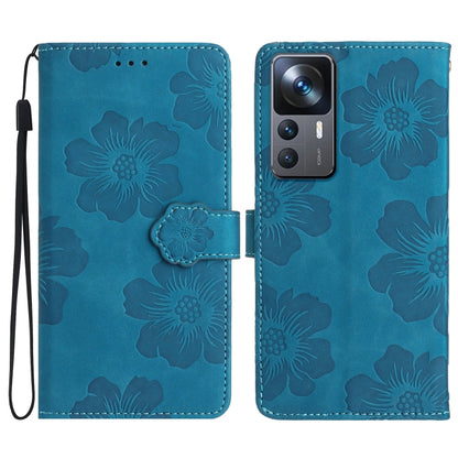 For Xiaomi 12T  / 12T Pro Flower Embossing Pattern Leather Phone Case(Blue) - Xiaomi Cases by buy2fix | Online Shopping UK | buy2fix